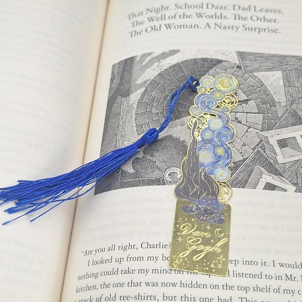 3/$15 Van Gogh Starry Night Art Metal Bookmark with Blue Tassel - Picture 4 of 4